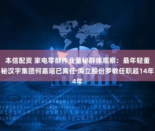 本信配资 家电零部件业董秘群体观察：最年轻董秘汉宇集团何嘉瑶已离任 海立股份罗敏任职超14年